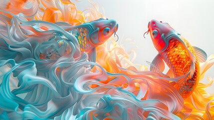 koi fish in water, colorful background - obrazy, fototapety, plakaty