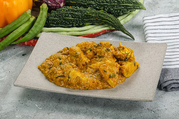 Spicy chicken masala in the bowl