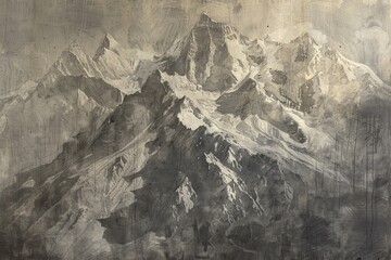 Chalk drawing painting sketch of a majestic mountain landscape nature