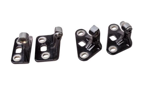 hinges for attaching the door or trunk of the car on a white isolated background. Auto parts for catalog and repair of vehicles.