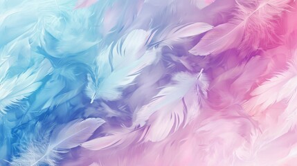 Fototapeta na wymiar Behold a pastel-colored feather abstract background, where gentle shades of pink, blue, and lavender come together in perfect harmony, creating a tranquil and enchanting scene worthy of HD photography