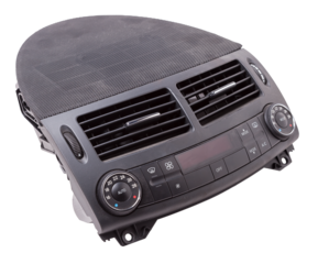 Close-up of climate control panel, Setting up and refueling the air conditioner in the workshop. Spare parts catalog.