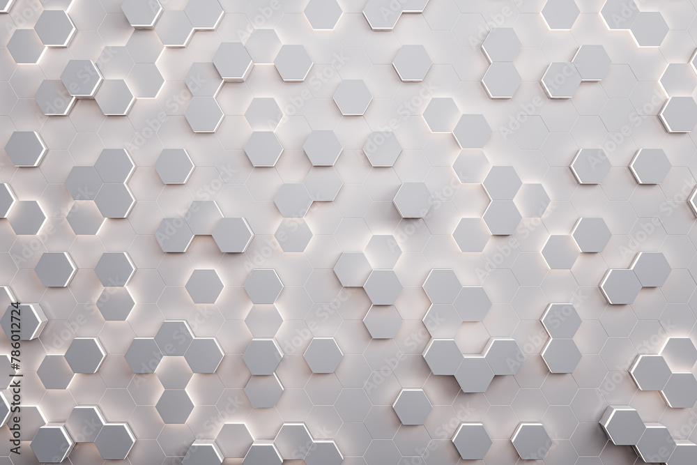 Poster creative light hexagonal wall background. landing page concept. 3d rendering.