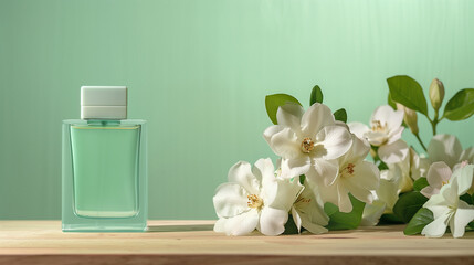 Green Perfume Bottle with White Flowers