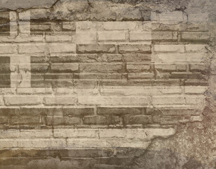 Grunge background with silhouette of greek flag on old brick wall. Copy space for text or image.