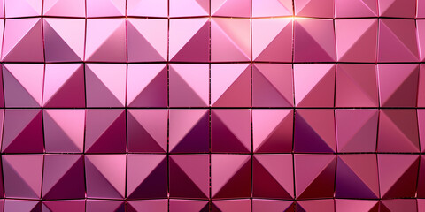 Futuristic wall with irregular shaped metallic pink tiles