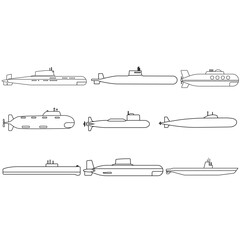 Submarine icon vector set. Bathyscaphe illustration sign collection. Fleet symbol or logo.