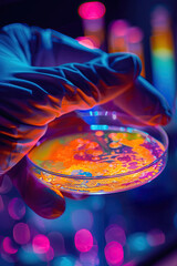 chemical reaction in a petri dish close-up