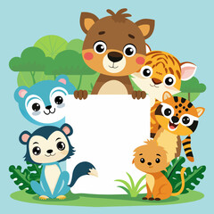 cute-wild-animals-cartoon-with-blank-board-white-b 