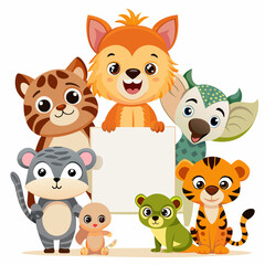 cute-wild-animals-cartoon-with-blank-board-white-b 