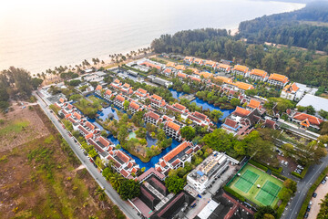 Aerial view of luxry hotel in Khao Lak beach in Phang Nga, Thailand
