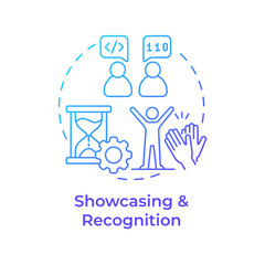 Showcasing and recognition blue gradient concept icon. Hackathon benefit. Programming skills. Round shape line illustration. Abstract idea. Graphic design. Easy to use in promotional materials