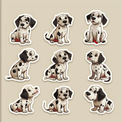 Set of flat colored cute and simple Dalmatian Dog illustrations