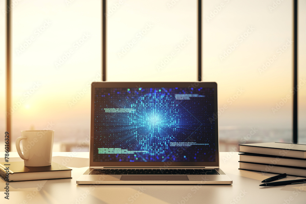 Leinwandbilder creative concept of code skull illustration on modern laptop screen. hacking and phishing concept. 3