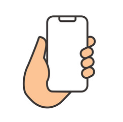 simple outline of hand holding smartphone. vector illustration