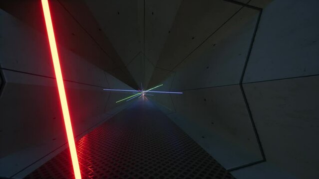 Glow Neon tunnel corridor futuristic laser line cyber building 4k