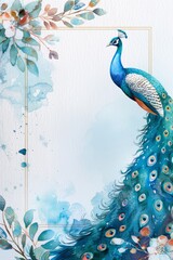 Ornate Peacock with Floral Watercolor Elements