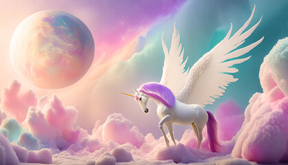 淡いグラデーションの宇宙とユニコーンのイメージ