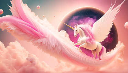 神秘的なユニコーンと羽のイメージ