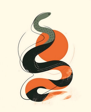 Simple minimalist snake illustration in simple graphic vector line art style