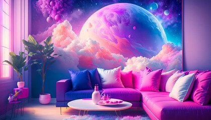 スイーツの惑星と宇宙のインテリアイメージ