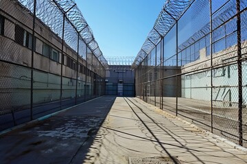 Surrounded by high walls and fortified with razor-wire fences, the prison yard