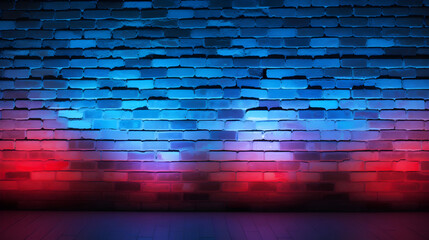 Naklejka premium Neon lights, Brick wall on abstract background