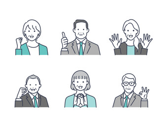 企業で働くシニアのビジネスパーソン　アバターアイコンセット　イラスト素材