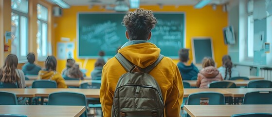 Modern Classroom with Tech-Savvy Teacher and Engaged Students. Concept Classroom Design, Technology Integration, Student Engagement, Modern Teaching Methods