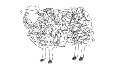 Perplexed Sheep drawing line vector with tangled and complicated continuous line