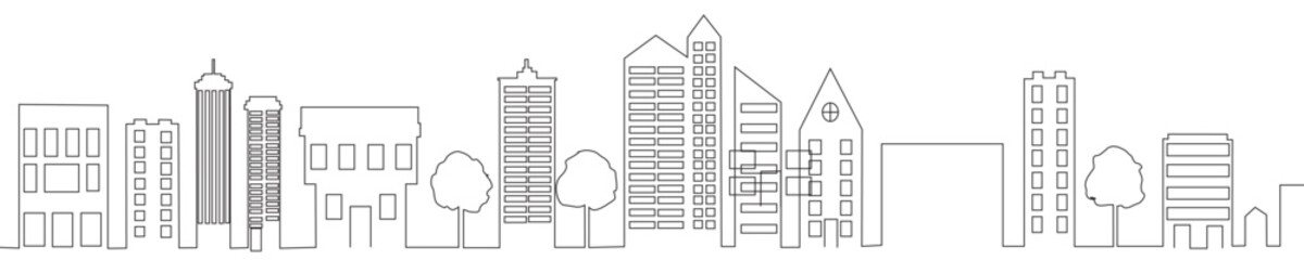 Simple Cityscape Outline Loop Vector On white background. Animated City and Buildings Landscape Line illustration.	
