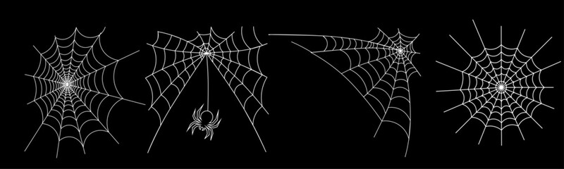 set of Spooky Spider Web Vector fill black background with Spider Cobweb filaments. Scarry web Overlay Motion Graphic.	