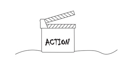 
Continuous line of Action Clap or Clapper Cinema Board Drawing Line vector in white background. Simple creative outline of film clipboard. Cinematography and production concept	
