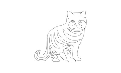 Drawing line of a cat sitting on white background, 	
