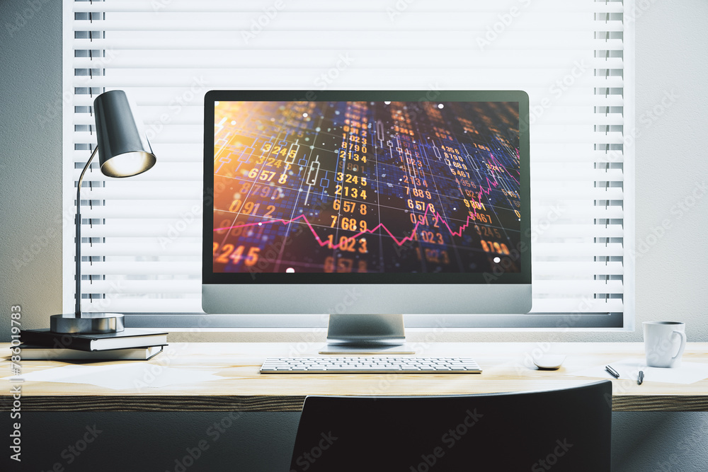 Poster Abstract creative stats data concept on modern laptop screen. 3D Rendering
