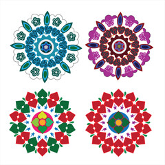 set of four mandala flower's design