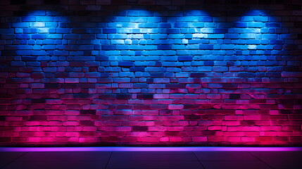 abstract background with squares.Modern futuristic neon lights on old brick wall background grunge...
