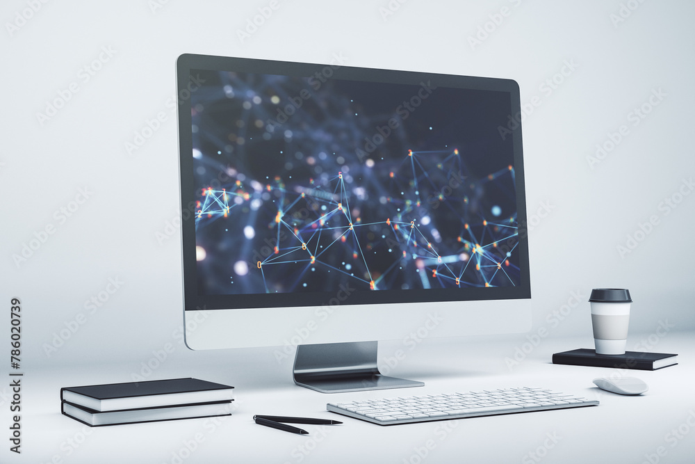 Leinwandbilder Modern computer monitor with technology desktop. Research and development software concept. 3D Rendering