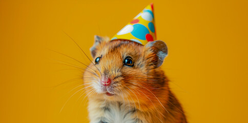 Fototapeta na wymiar A hamster wearing a party hat