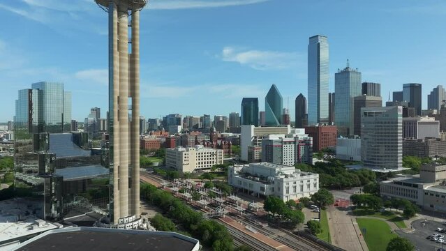 April 2024 - 4K aerial of downtown Dallas, Texas, USA