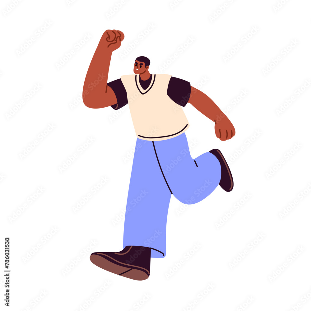 Aufkleber busy active character in hurry, running at fast speed. ambitious determined man rushing forward on u
