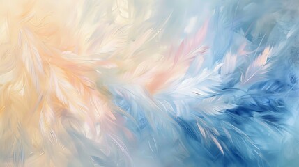 Fototapeta na wymiar Soft pastel feathers dance gracefully across the canvas, creating an ethereal abstract background reminiscent of a gentle spring breeze, perfectly captured by the lens of an HD camera
