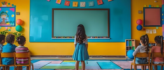 Modern Classroom with Interactive Learning. Concept Classroom Design, Technology Integration, Collaborative Environment, Engaging Activities, Student-Centered Learning