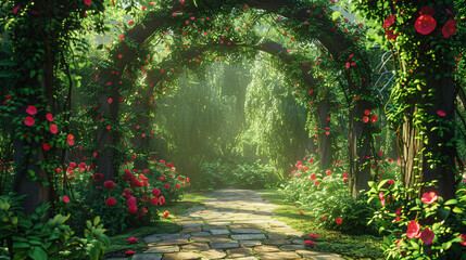 Garden of Eden exotic fairytale fantasy forest Green  - obrazy, fototapety, plakaty