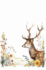 Elegant Deer in Tranquil Watercolor Meadow Art
