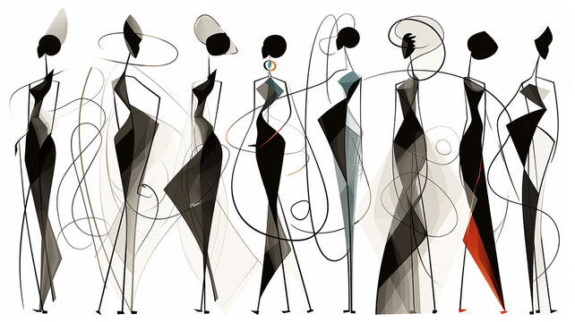 Women's silhouettes at a fashion show, background graphic postcard