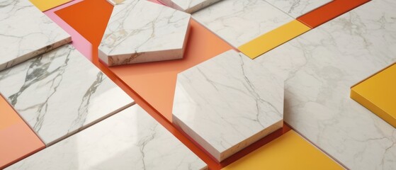 marble background with geometric shapes and bold colors