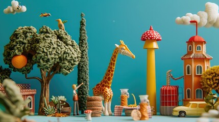 A playful arrangement of everyday objects transformed into whimsical characters and scenes, sparking the imagination and inspiring creativity.