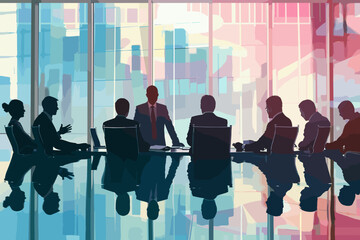 Visionary Leader Presents Prosperous Business Plan, Discussing Strategies for Success and Growth, Team Collaborates on Project Development, Effective Communication in Professional Meeting Illustration - obrazy, fototapety, plakaty
