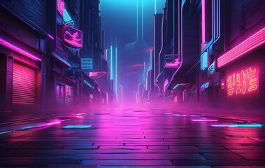 Futuristic design featuring an abstract neon-lit empty street background